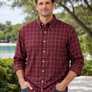 Van Heusen Dress Shirt‎ Mens 3XL 20-20.5 Wine Traveler Business Long Sleeve